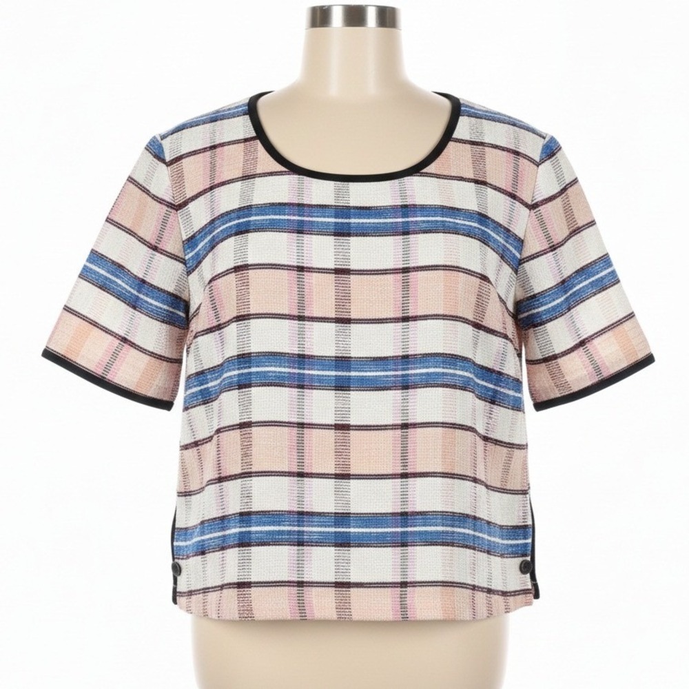 Scotch Soda Maison Scotch Route 22 Plaid Stripe Textured Top Blouse Womens S